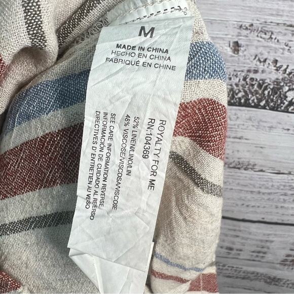 Royalty For Me Linen Blend Striped Shorts Medium Raw Frayed Hem NEW - Picture 7 of 8